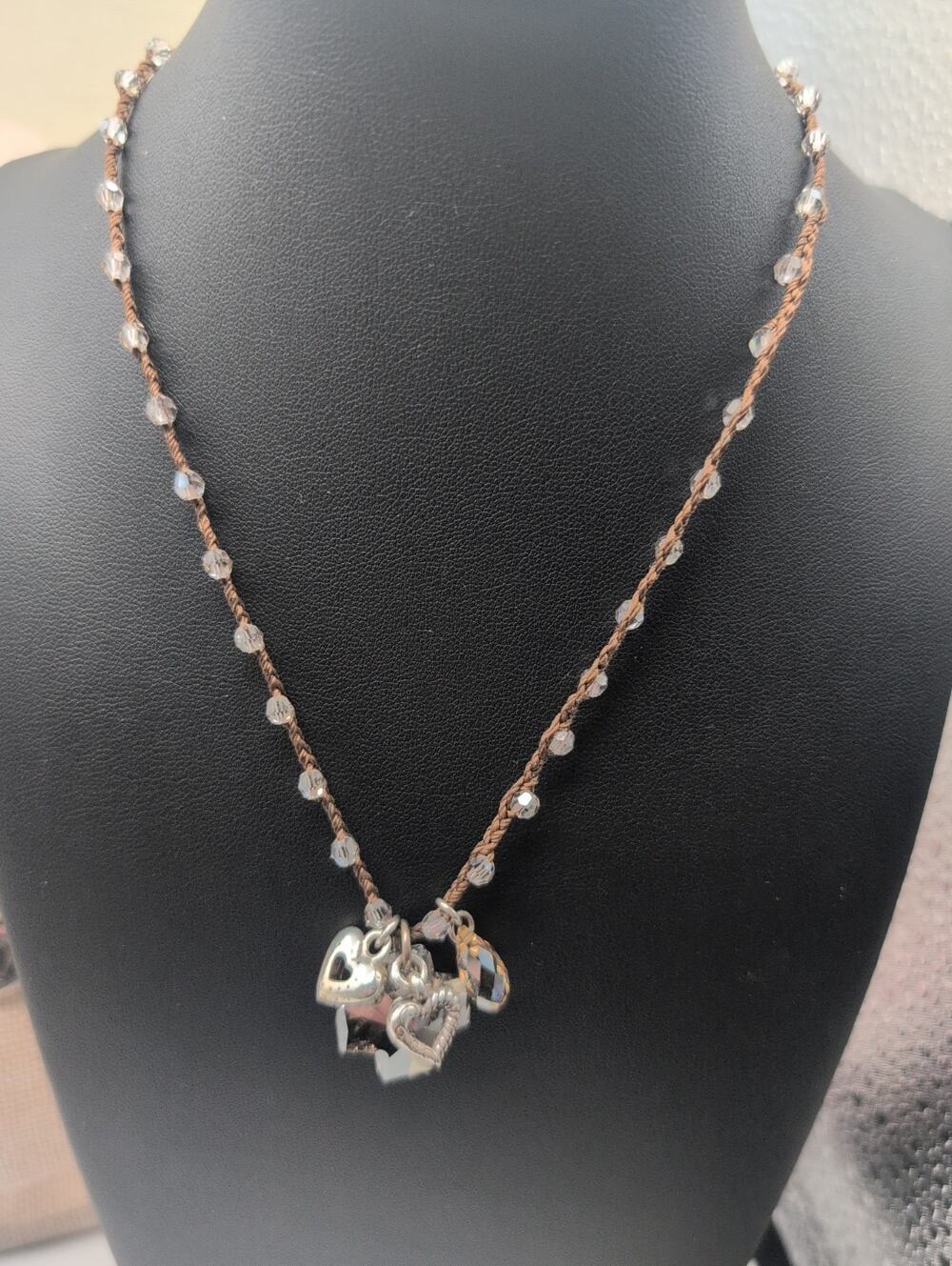 Brighton Karma Brown Crystal Heart Gold Beaded Brown Rope Charm Pendant Necklace